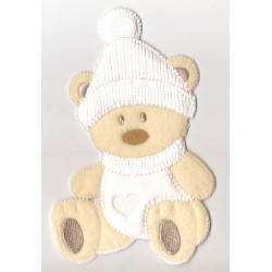 Iron-on Patch - Teddy Bear with Hat - Cream